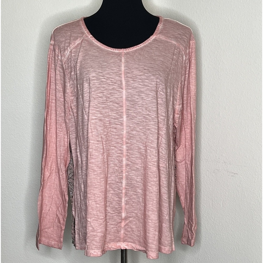 Style&co. Women's Plus Size 3X Pink Boho Petal Vine Delight Print Back Top